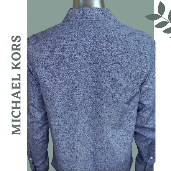 Michael Kors Men’s  Slim Fit Dress Shirt Long Sleeve Blur White Print Size XL - Picture 2 of 8